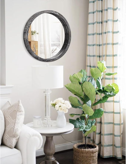 JJUUYOU Circular Wall Mirror Round Mirror for Bathroom Small Circle Wall Mounted Mirror for Decor Wood Framed Make up Mirror for Farmhouse Living Room Bedroom 16Inch