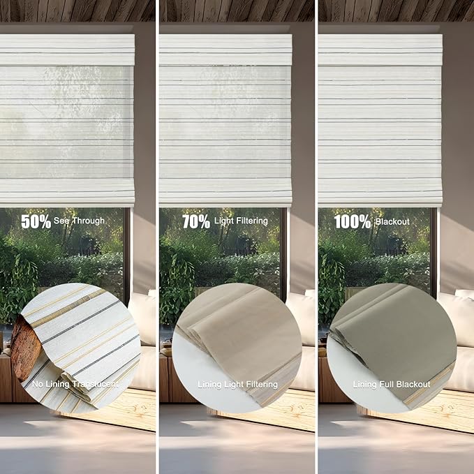 Motorized Bamboo Roman Blinds with Remote, Woven Roman Shades Compatible with Alexa Google Home, Automatic Bamboo Blind for Indoor Windows CustomSize(Harbor Stripe)