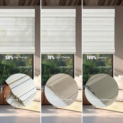 Motorized Bamboo Roman Blinds with Remote, Woven Roman Shades Compatible with Alexa Google Home, Automatic Bamboo Blind for Indoor Windows CustomSize(Harbor Stripe)