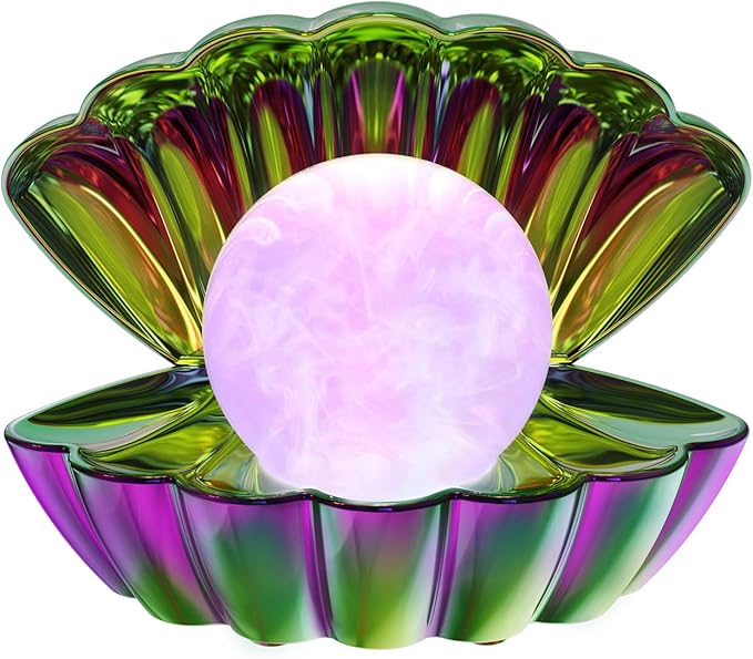 LKUA Shell Pearl Beach Themed Night Light, RGB 8 Colors Changing Mood Shell Pearl Lamps, Bedside LED Clamshell Portable Night Lights for Bar (Electroplating Colorful)