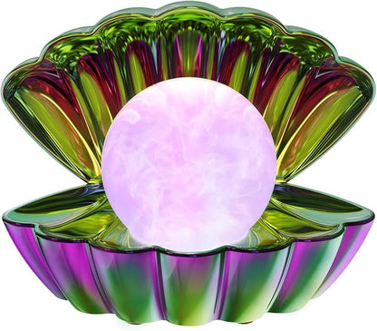LKUA Shell Pearl Beach Themed Night Light, RGB 8 Colors Changing Mood Shell Pearl Lamps, Bedside LED Clamshell Portable Night Lights for Bar (Electroplating Colorful)