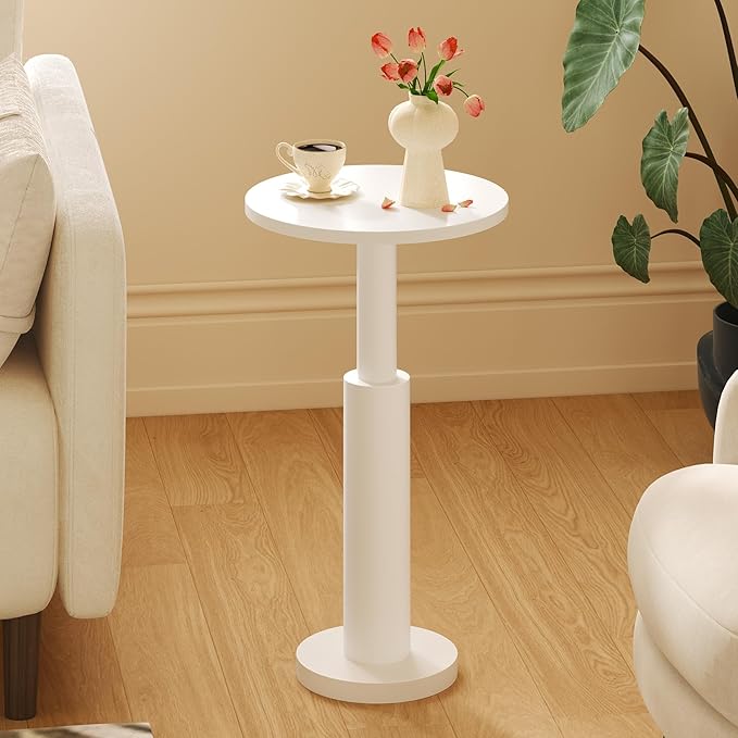LAATOOREE Small Round Side Tables Set of 2, Drink Tables, Accent Coffee Tables, Pedestal End Tables with Thick Solid Wood Legs for Living Room,Sofa Couch,Small Spaces,Bedroom (2, White)