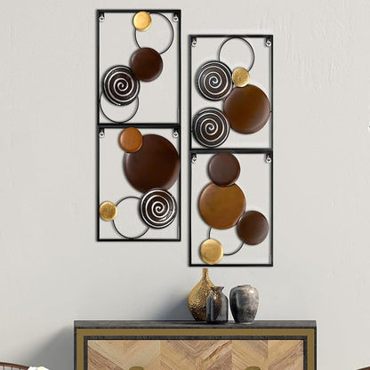 Tandefio 4 Pcs Metal Wall Art Abstract Wall Decoration Brown Metal Decor 14'' x 11'' Minimalist Sculptures Decor Round Style Iron Modern Accent Hanging Housewarming Gift for Home Living Room Bedroom