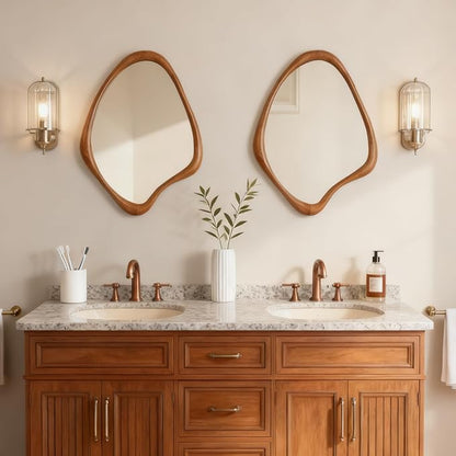 WallBeyond Asymmetrical Mirror, Irregular Wall Mirror, Wall Mirrors Decorative for Bedroom Living Room Entryway Hall, Wood Mirror for mid Century Modern Decor 29" H x 23" W