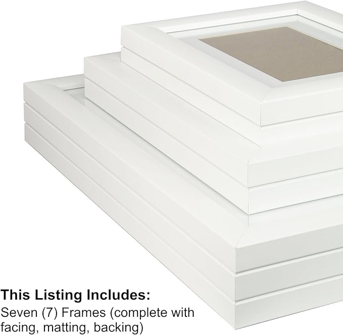 Craig Frames 23247812 Picture Frame 7-Piece Wall Set, White Frames, White Display Mats