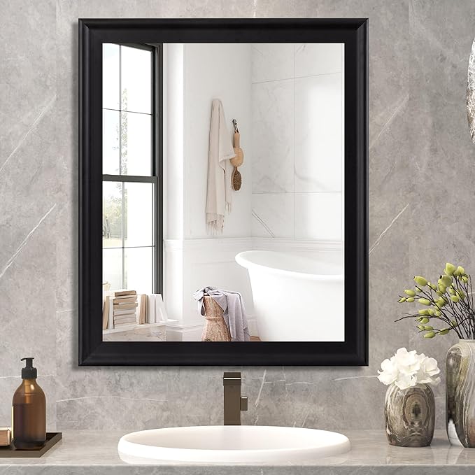 CULER Black Wood Wall Mirror for Bathroom,Rectangle Rustic Large 30 x 36 inch Hanging Vanity Mirrors with Wooden Frame for Living Room,Bedroom,Entryway