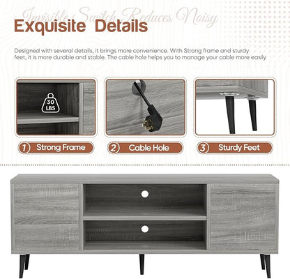 YESHOMY Modern TV Stand for 65" Television, Entertainment Center with Two Storage Cabinets, Retro Style Media Console for Living Room, Bedroom, Office, 58 Inch Classic, Light Gray
