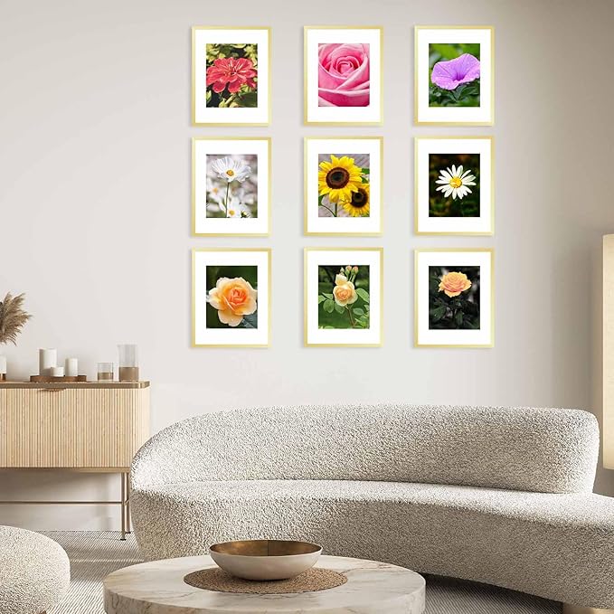 JCJMY 10 Packs 11x14 Picture Frames, Display 8x10 with Mat or 11x14 Without Mat, Gallery Wall Frame Set, 11 by 14 Frames Bulk Set of 10 Collage Wall Decor Photo Frames Set for Wall, Gold