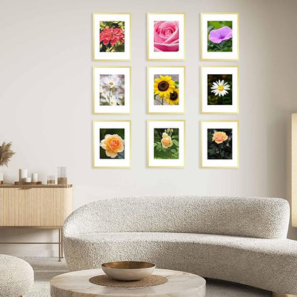 JCJMY 10 Packs 11x14 Picture Frames, Display 8x10 with Mat or 11x14 Without Mat, Gallery Wall Frame Set, 11 by 14 Frames Bulk Set of 10 Collage Wall Decor Photo Frames Set for Wall, Gold
