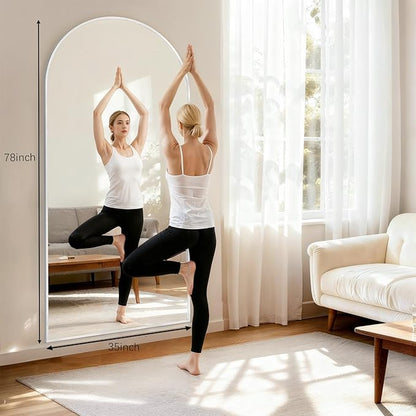 Mirror Full Length, 78"x35" Oversized Arched Floor Full Length Mirror with Stand, Room Decor Big Full Body Floor Mirror with HD Tempered Glass Aluminum Frame for Bedroom Living Room, White