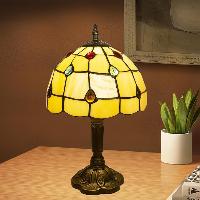 Tiffany Style Table Lamp, 3 Color Temperatures Bedside Lamp, 8 Inch Stained Glass Desk Light for Home Office Bedroom Living Room (Phoenix Tail Pattern)
