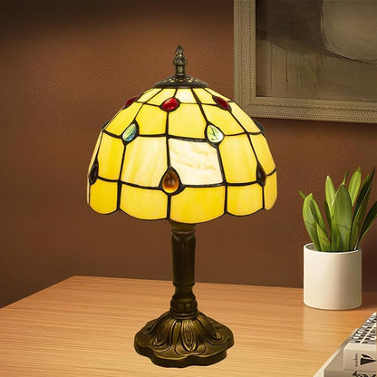 Tiffany Style Table Lamp, 3 Color Temperatures Bedside Lamp, 8 Inch Stained Glass Desk Light for Home Office Bedroom Living Room (Phoenix Tail Pattern)
