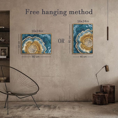 BingruiArt Framed Tree Ring Canvas Wall Art Abstract Wood Wall Decor Boho Modern Colorful Nature Painting Wood Stump Prints Pictures for Living Room Bedroom Bathroom Office 16"x24" Natural Framed(07)