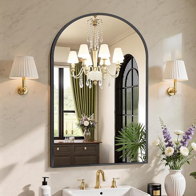 Sweetcrispy 24"x36.5" Arched Black Bathroom Mirrors for Wall, Bathroom Mirrors for Over Sink, Modern Wall Mirrors Arch Decorative for Bathroom, Entryway, Bedroom, Vanity