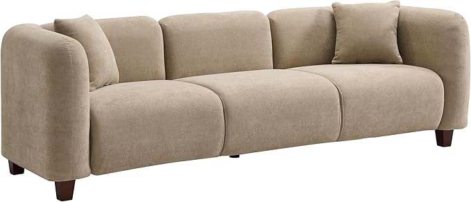 Merax 87" Chenille Upholstered Sofa Couch 3 Seater with 2 Pillows, Modern Living Room Sofa with Solid Wood Legs, Camel
