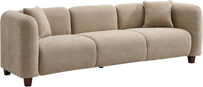 Merax 87" Chenille Upholstered Sofa Couch 3 Seater with 2 Pillows, Modern Living Room Sofa with Solid Wood Legs, Camel