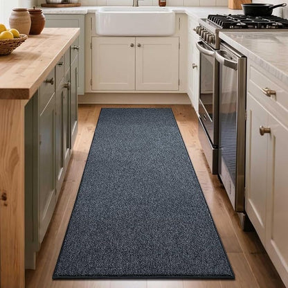 FinRèc 2x6 Washable Runner Rugs for Kitchen Hallway Bedroom, Low Pile Thin Rug Solid Color, Non-Slip Carpet Indoor for Home Decor (Grey Blue/White)