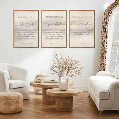 HLNIUC Christian Scripture Framed Wall Art Set of 3,The Lord Your God Is Good Wall Decor(24x36),Inspiring Easter Bible Verse Canvas Artwork,Modern Religious Quotes Prints for Church,Bedroom,LivingRoom