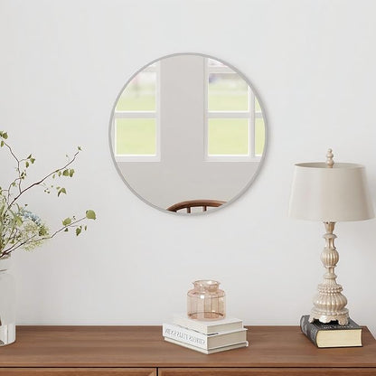 SCWF-GZ 20" Round Mirror Circle Wall Mounted Hanging or Against Wall Metal Frame Dressing Make-up Mirrors for Entryway Bedroom Bathroom Living Room 20 inch Silver