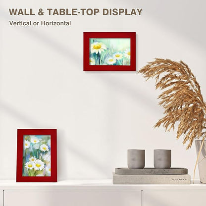 KINLINK 3.5x5 Picture Frames Red, Solid Wood Frames with Plexiglass for Table Top and Wall Mounting, Photo Frames for Horizontal or Vertical Display, 4 Pack