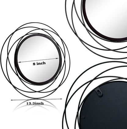 3 Set. Round Mirrors for Wall Decor Living Room Bedroom Bathroom Dining Room Metal Circle Mirror Set Boho Decorative Sunburst Wall Art Accent Entryway - Black 13.3 in.