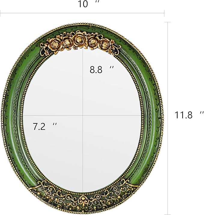 Oval Resin Vintage Mirror, Wall Mounted Decorative Mirror for Entryway, Hallway, Bedroom Oval Mirror 11.8x10 inch (Green)