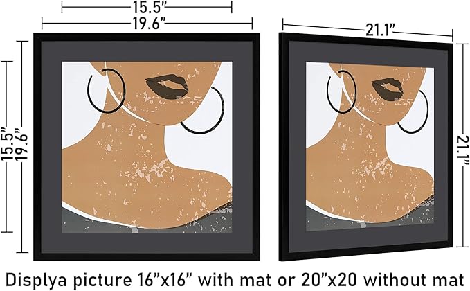 ELSKER&HOME 20x20 Picture Frame Black Set of 3, 20x20 Frames without Mat or 16x16 with Mat 3 Pack, Photo Frame Wall Mounting