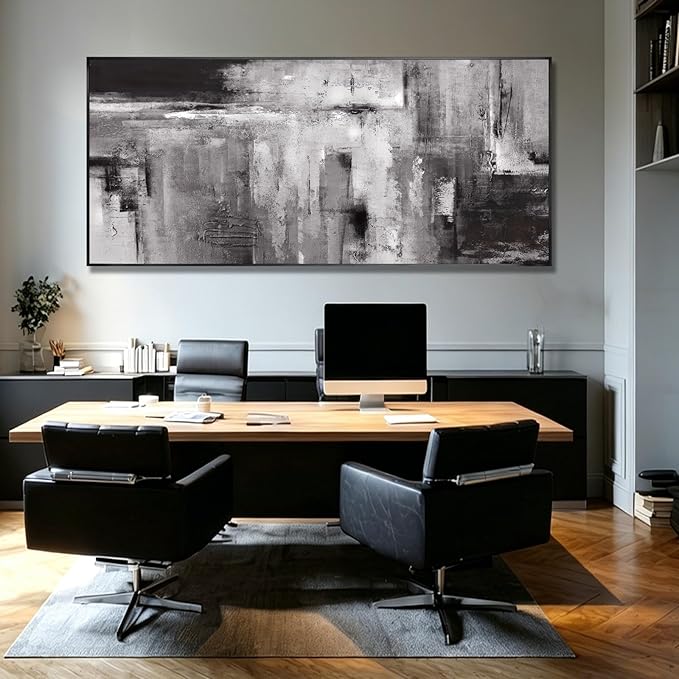 Large Framed Black and Grey Wall Art for Living Room,Neutral Abstract Canvas Wall Decor Modern Canvas Prints for Bedroom Office 32"x70"