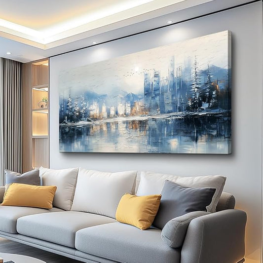 QIYILEXWART Canvas Wall Art For Living Room Wall Decor For Bedroom Office Wall Decorations Abstract Watercolour Painting The Blue Lake Pictures Artwork Room Aesthetic Home Decor Ready To Hang