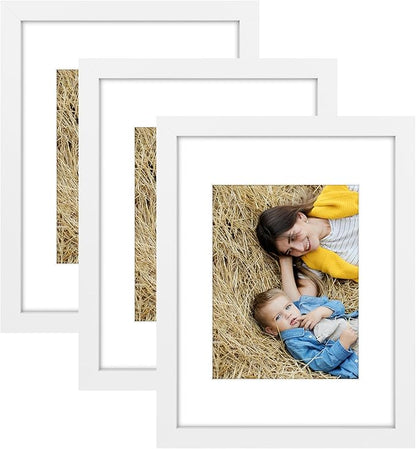 Golden State Art, 9x12 Picture Frame Set of 3 - Matted to 6x8 Photo - Engineered Wood Gallery Frame Set - Wall Mounting (White,3 Pack)