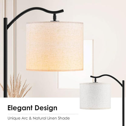 BoostArea Floor Lamp for Living Room,LED Arched Floor Lamps,Modern Standing Lamp with Beige Linen Shade,Footswitch,Mid Century Floor Lamp for Bedrooms,Study Room,Office(Bulb Not Incl)