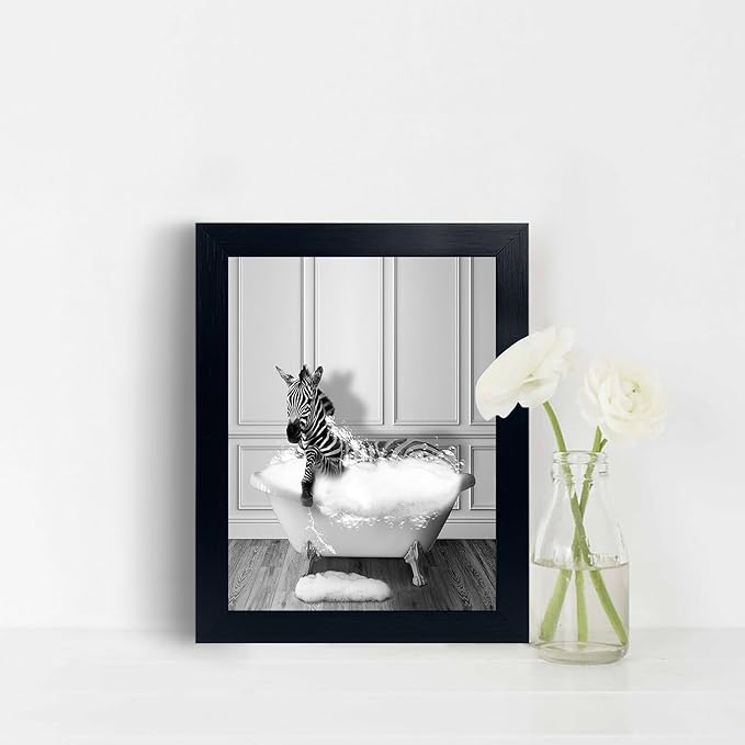 calmart Funny Decor Wall Art - Zebra Pictures, Sign,s Funny Animal Canvas Painting, Framed Artwork for Toilet