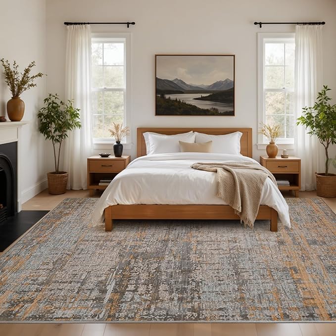 Rugxara Area Rugs 8x10,Large Soft Rugs for Living Room, Washable,Modern Abstract Rugs for Bedroom Dining Room, Non-Slip Foldable Thin Indoor Carpet Stain Resistant(Taupe)