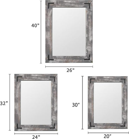 YOSHOOT Rustic Wooden Framed Wall Mirror, 30"x20", Natural Wood Bathroom Vanity Mirror for Farmhouse Decor, Vertical or Horizontal Hanging