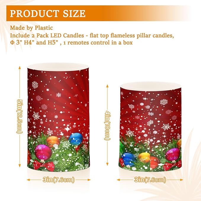 ALAZA Christmas Tree Decoration and Snowflakes Red Flickering Flameless Candles Battery Operated with Remote Timer,Tea Light Candles LED Pillar Votive Candles Set of 2 for Outdoor Indoor Decorations