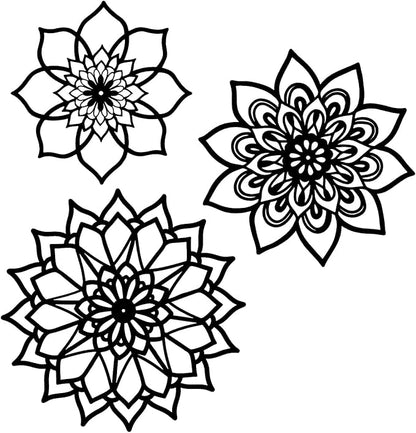 Sanwarm 3 Pieces Metal Flowers Wall Decor, Black Wall Art Decors Sunburst Mandala Bohemian Minimalist Hanging Decoration for Home Bathroom Living Room Bedroom Garden Office Housewarming Gifts
