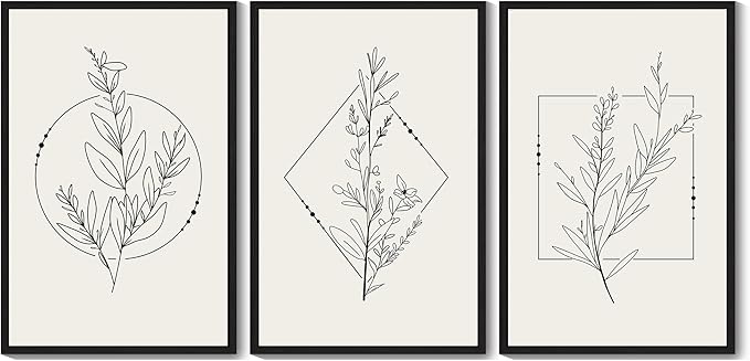 Drsoum Minimalist Flower Wall Art Vintage Wall Hanging Decor Botanical Prints Artwork for Bedroom Living Room Hallway 24x36in Black Framed