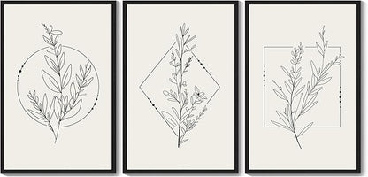 Drsoum Minimalist Flower Wall Art Vintage Wall Hanging Decor Botanical Prints Artwork for Bedroom Living Room Hallway 24x36in Black Framed