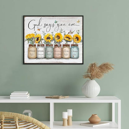 God Says You Are Wall Art: Christian Wall Art Framed Inspirational Quotes Bible Verse Wall Decor for Living Room Bedroom,Sunflower Pictures Religious Scripture Wall Art Prints Posters 12"x15"