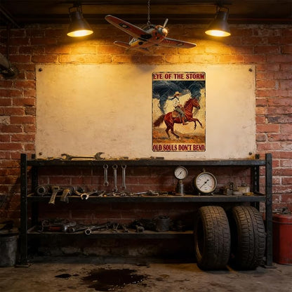 Cowboy Sign Vintage Metal Tin Sign Rustic Wall Art Retro Western Theme Iron Painting Decor for Ranch Kitchen Bar Cafe Game Room 16x12 Inch