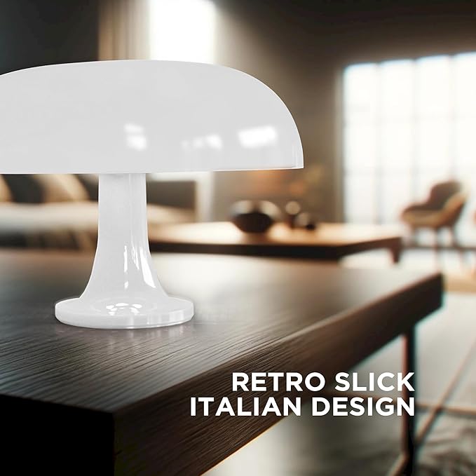 White Mushroom Lamp, Dimmable Retro Table Lamp — 3 Light Temperature, Remote-Controlled — Mid-Century Donut Shaped LED 70s Lamp — Optimize Your Space to a Cozy, Nostalgic Vibe—Perfect for Any Room