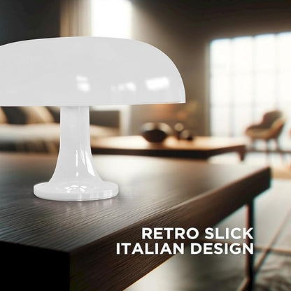 White Mushroom Lamp, Dimmable Retro Table Lamp — 3 Light Temperature, Remote-Controlled — Mid-Century Donut Shaped LED 70s Lamp — Optimize Your Space to a Cozy, Nostalgic Vibe—Perfect for Any Room