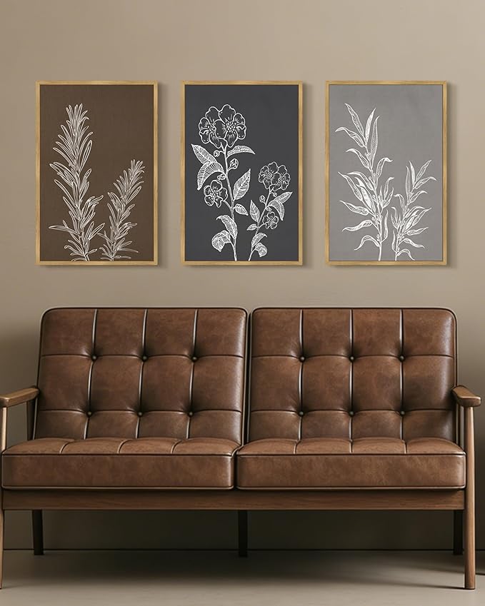 Drsoum Botanical Boho Vintage Flower Wall Art Framed Retro Floral Prints Wildflower Neutral Rustic Bohemain Artwork Kitchen Living Room Ready to Hang 16x24in Natural Framed