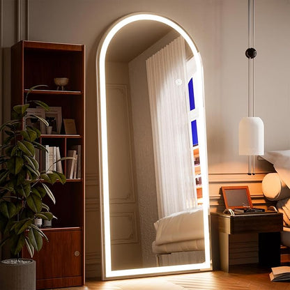 Arched LED Mirror Full Length - 30" x 71" Large Arch Floor Full Body Mirror with 3 Color Lights Brightness Adjustable, Standing Leaning for Bedroom, Dressing Room, Cloakroom, White