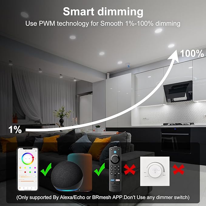 Smart Recessed Lighting 4 Inch RGBCW Color Changing 12W LED Recessed Ceiling Lights with Junction Box,1080LM Canless Downlight Compatible with Alexa,Dimmable by Bluetooth Control (1 Pack)