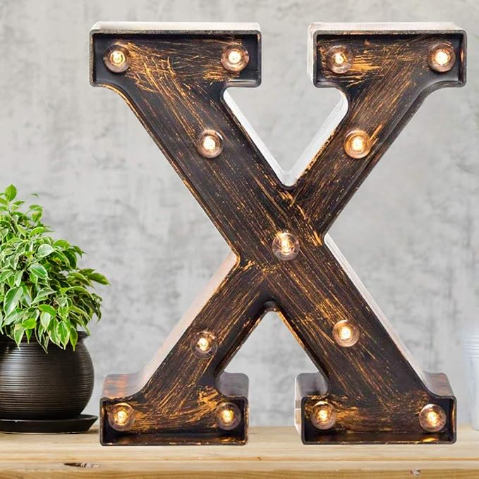Pooqla Vintage Light Up Marquee Letters with Lights – Illuminated Industrial Style Lighted Alphabet Letter Signs - Coffee Bar Apartment Bedroom Wall Home Initials Decor A-Z