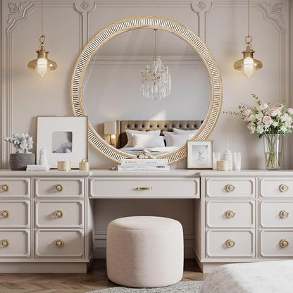 HOITUZYUS Round Wood Mirrors for Wall Decor, 30 Inch Rustic Farmhouse Circle Decorative Mirror for Bathroom, Living Room, Foyer, Entryway, Bedroom
