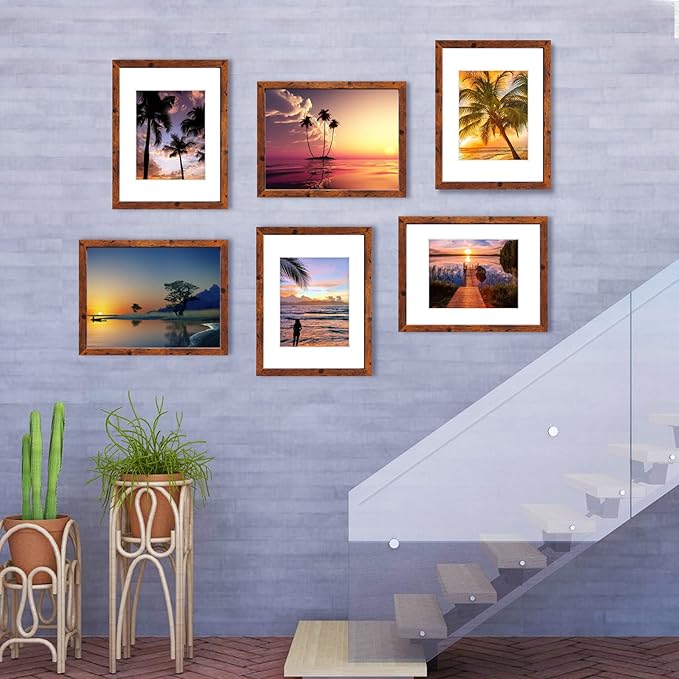 SESEAT 11x14 Picture Frames Display Pictures 8x10 With mat or 11x14 Prints Without Mat,Wall Mounting,Brown,6PCS