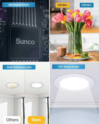 Sunco 12 Pack Recessed Lighting 6 Inch LED, Canless Ceiling Lights Slim with Junction Box, 850 LM, 14W (100W Equivalent), 5000K Daylight, Dimmable, Wafer Thin, 50000 Lifetime Hours ETL.