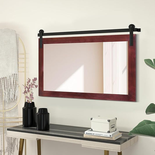 COGOOD Farmhouse Bathroom Mirror - 41" x 30" Rustic Barn Door Mirror for Living Room, Entryway, Bedroom, Vanity Wall Decor (Espresso)